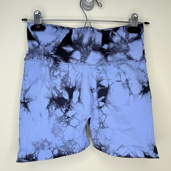 Blue & Black Tie-Dye Scrunch Butt Biker Compression Shorts Lifting & Slimming - Picture 3 of 6